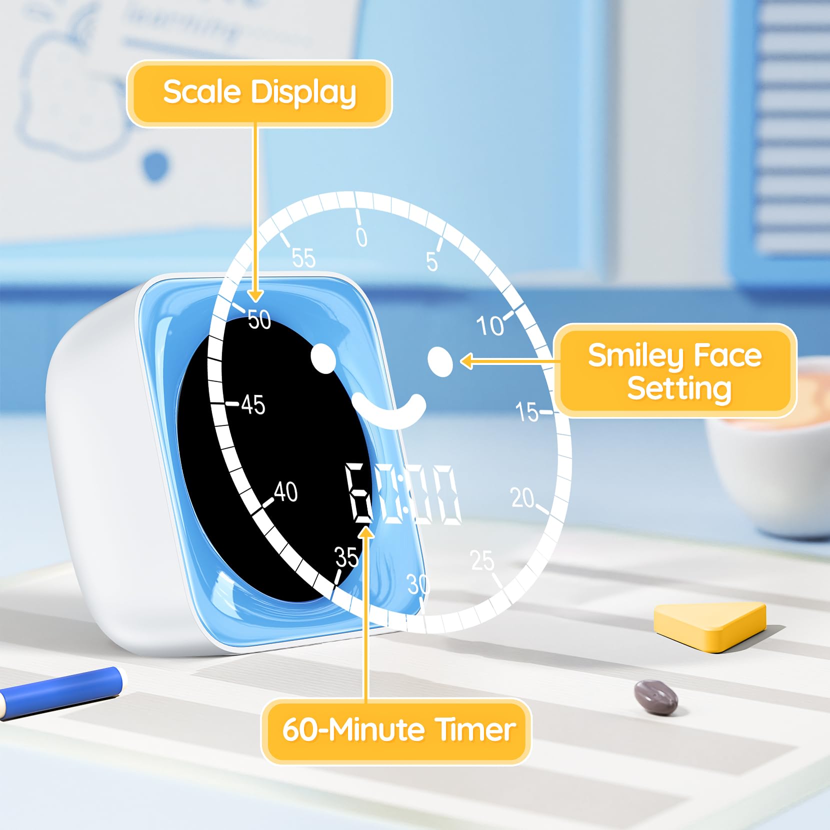 HAUKINIX visual timer with smiley face supports engaging classroom activities