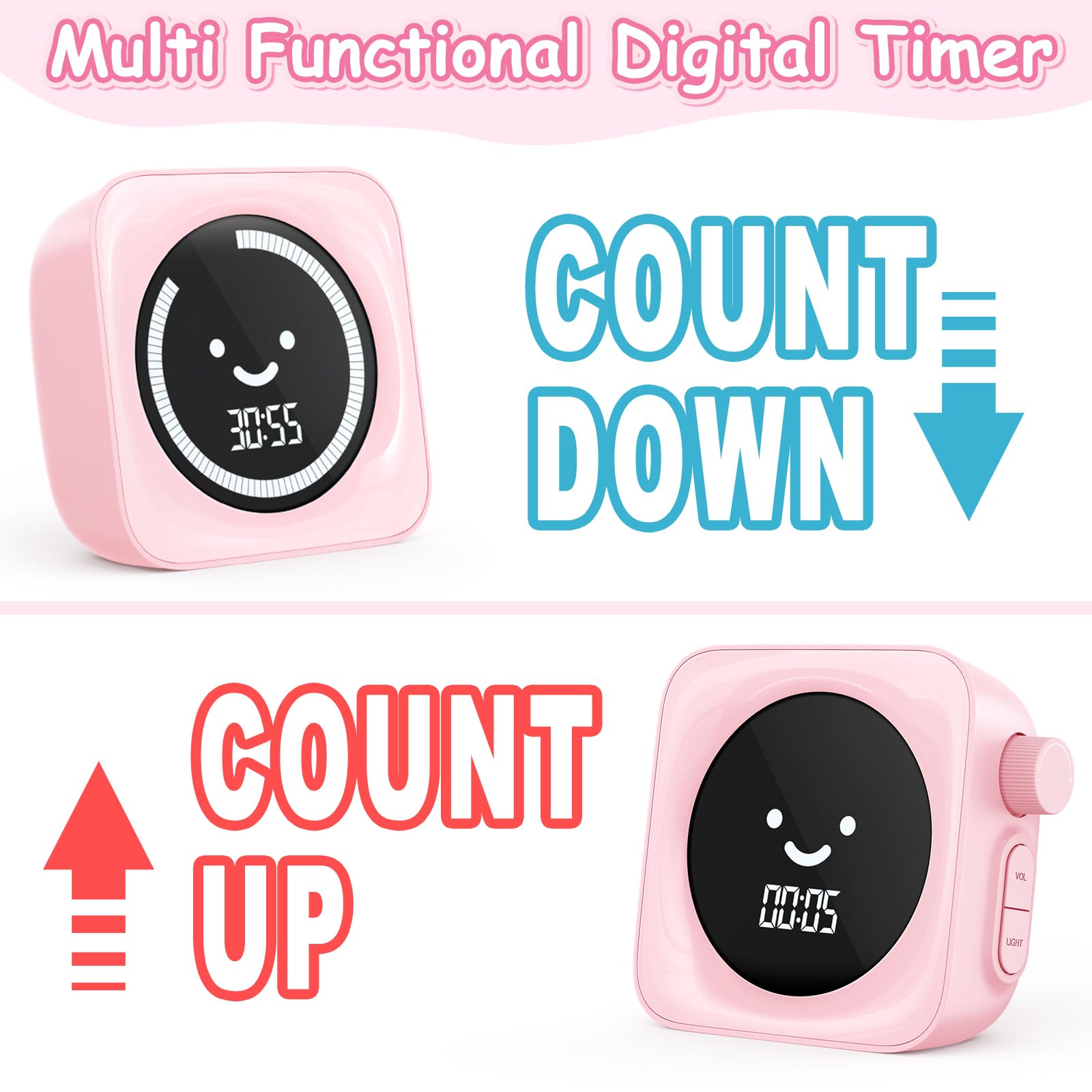 HAUKINIX pink timer with volume control including mute option