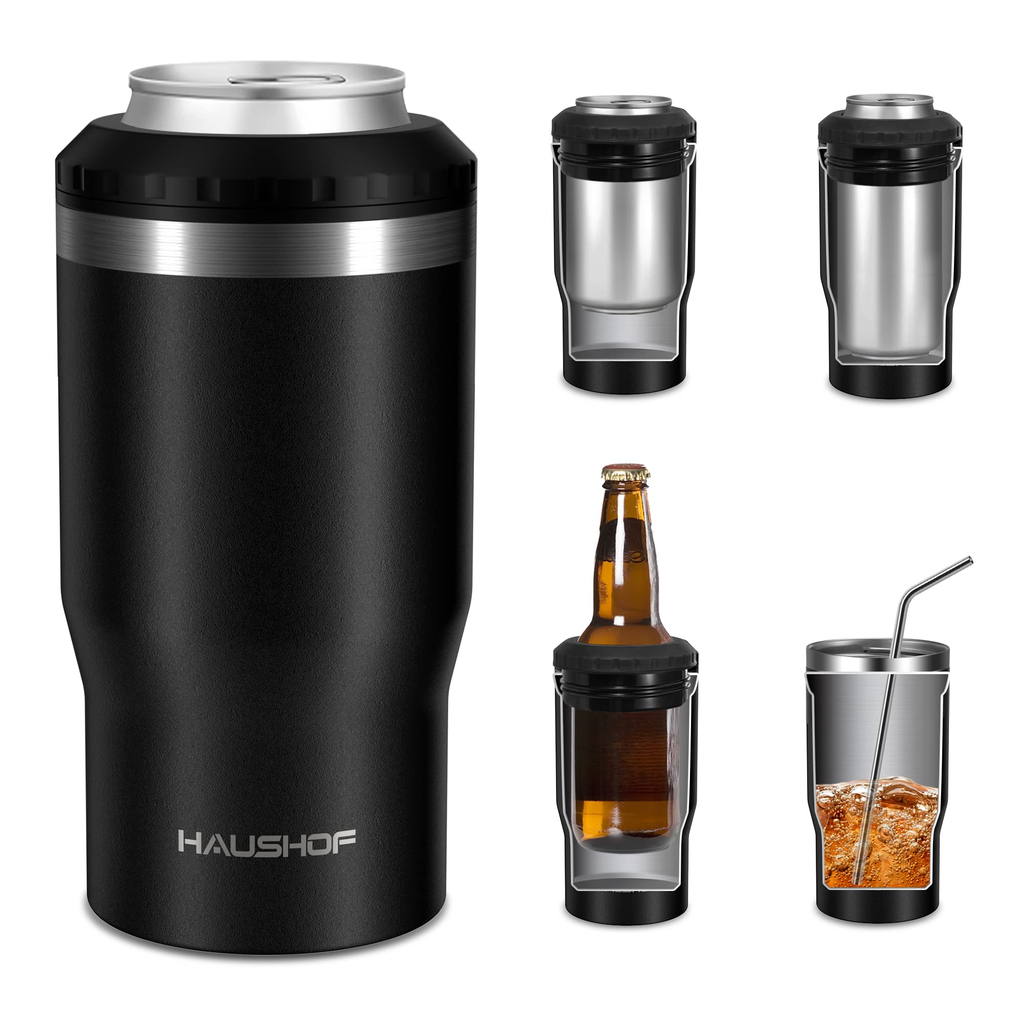 HAUSHOF 12 oz can cooler with 4-in-1 design for camping and beach trips