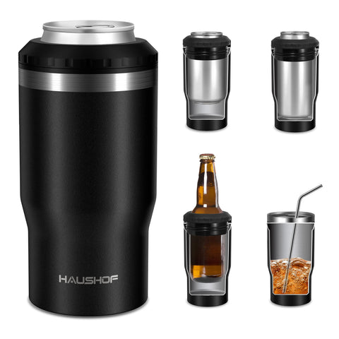 HAUSHOF 12 oz can cooler with 4-in-1 design for camping and beach trips