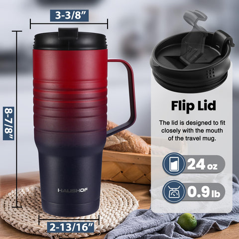 HAUSHOF travel mug with ergonomic stainless steel handle for a secure grip