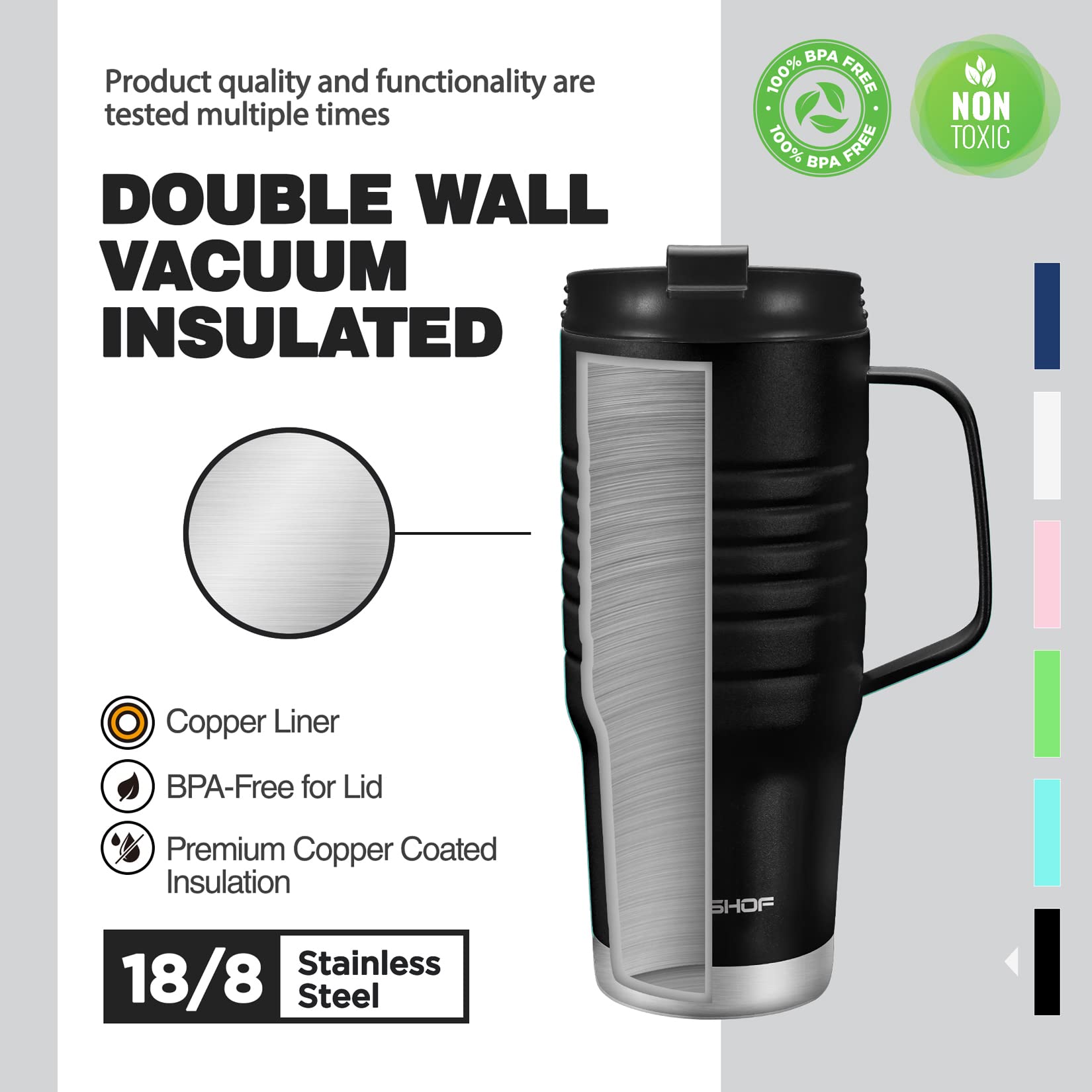 HAUSHOF travel mug in 304 stainless steel for durable, food-grade quality