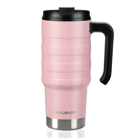 HAUSHOF 24oz travel mug in stainless steel keeps drinks cold or hot on the go.