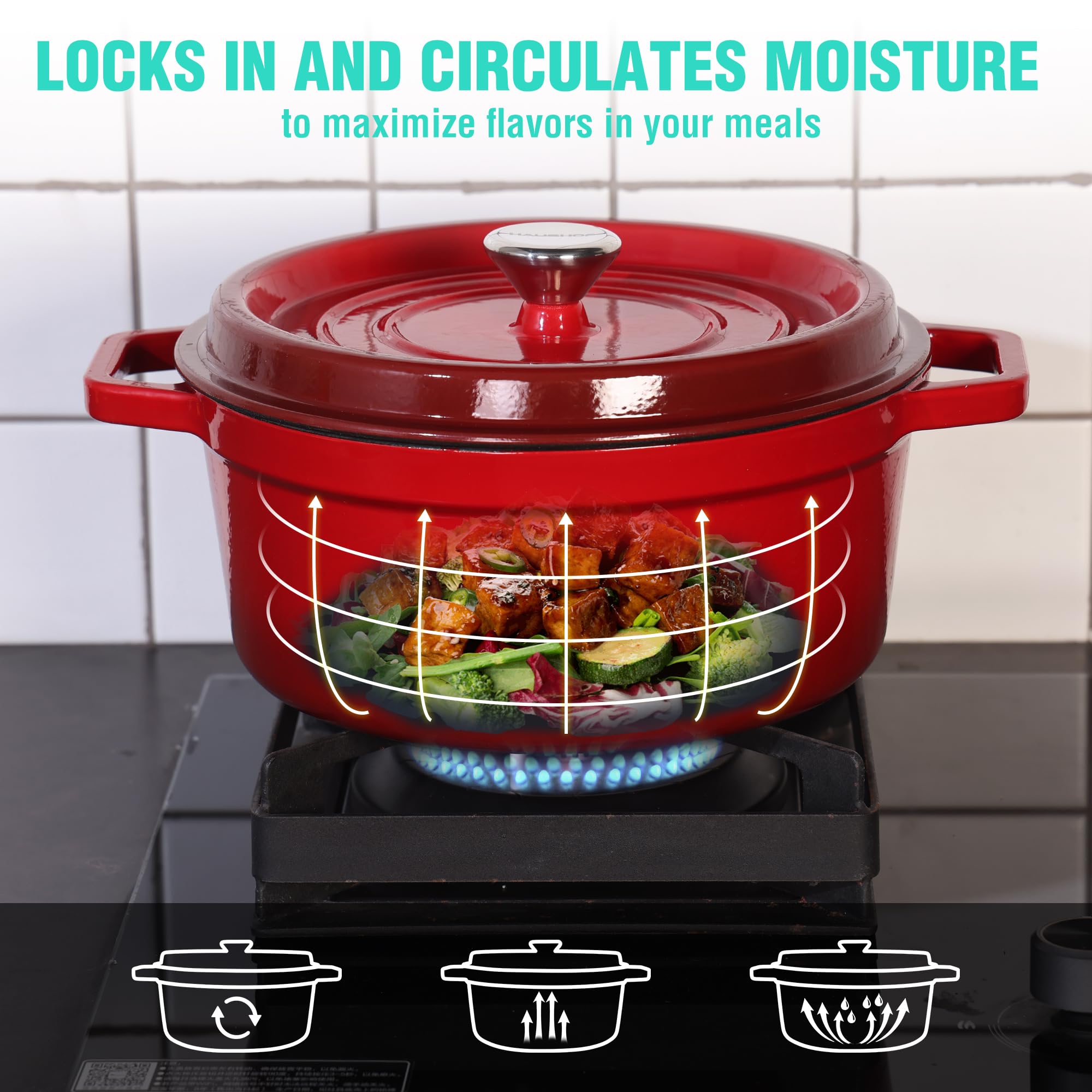 HAUSHOF enamel lid forms micro-pressure seal to lock in moisture