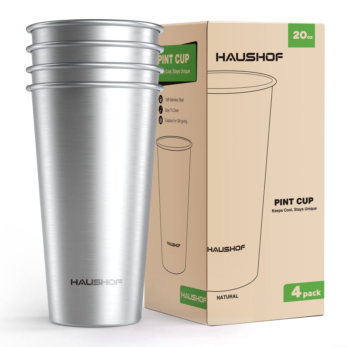 HAUSHOF Pint Cup 20 oz in 18-8 stainless steel, durable and easy to clean.