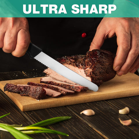 HAUSHOF sharp serrations cut through steaks and charcuterie with ease.