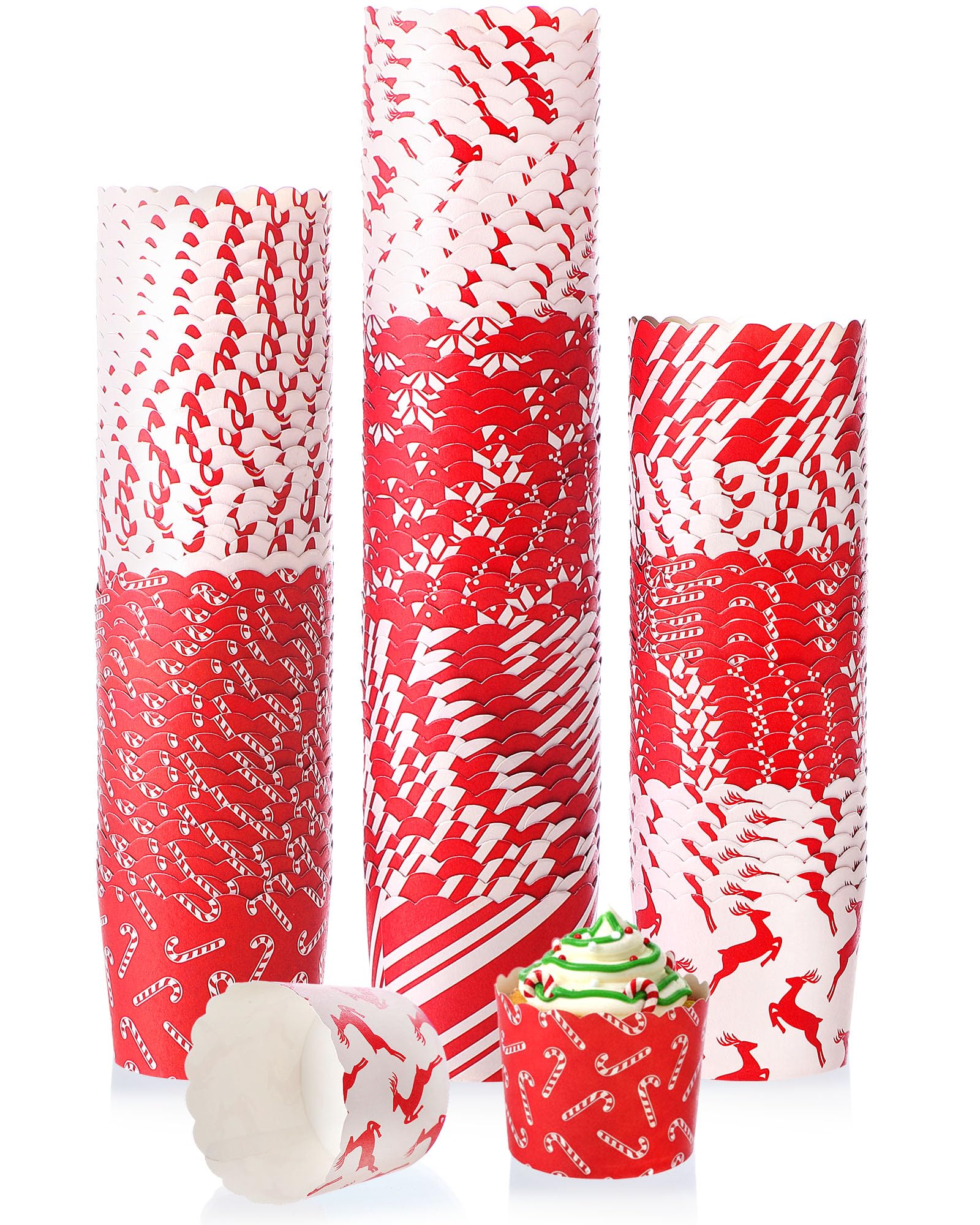 Havawish Christmas cupcake liners in red and white for elegant holiday baking.