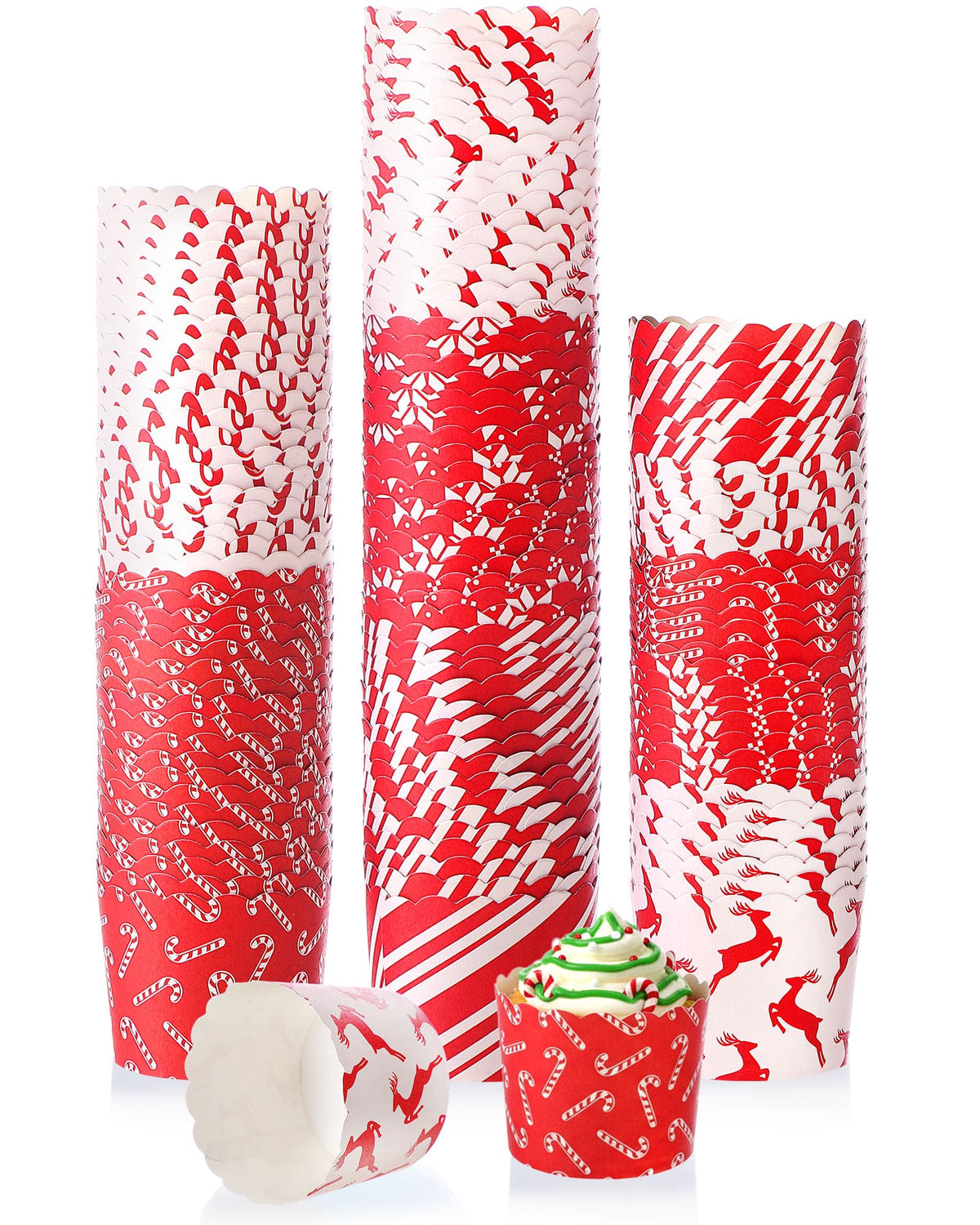 Havawish Christmas cupcake liners in red and white for elegant holiday baking.