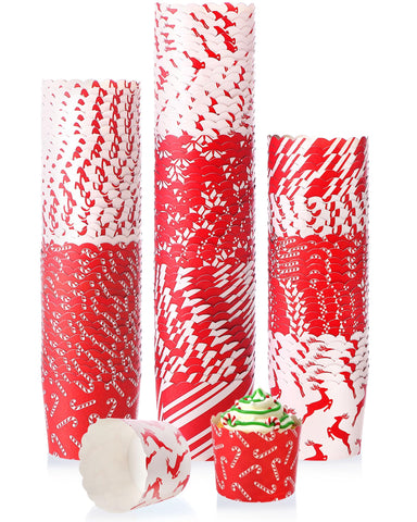 Havawish Christmas cupcake liners in red and white for elegant holiday baking.