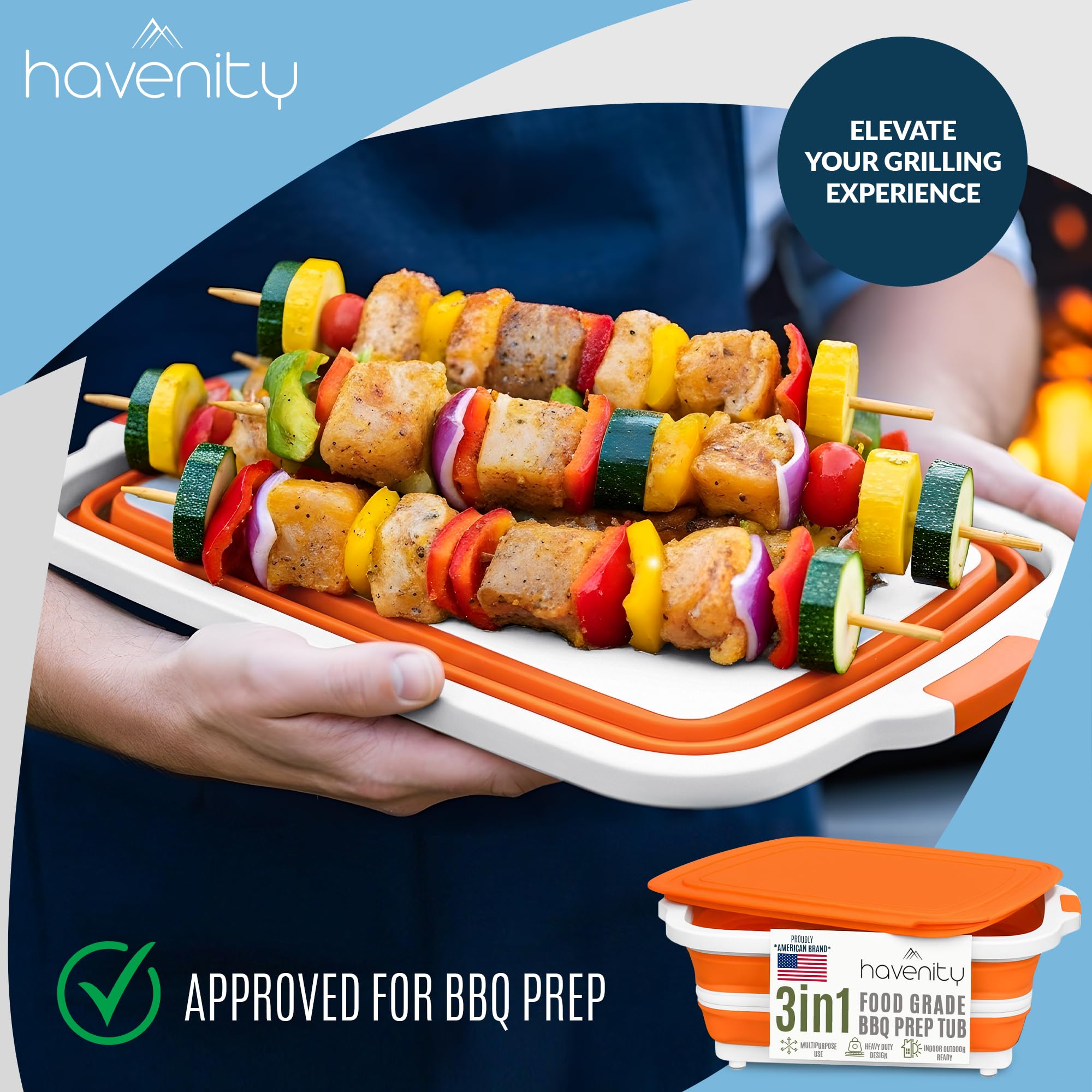 Havenity BBQ Prep Tub with lid keeps ingredients fresh during transport.