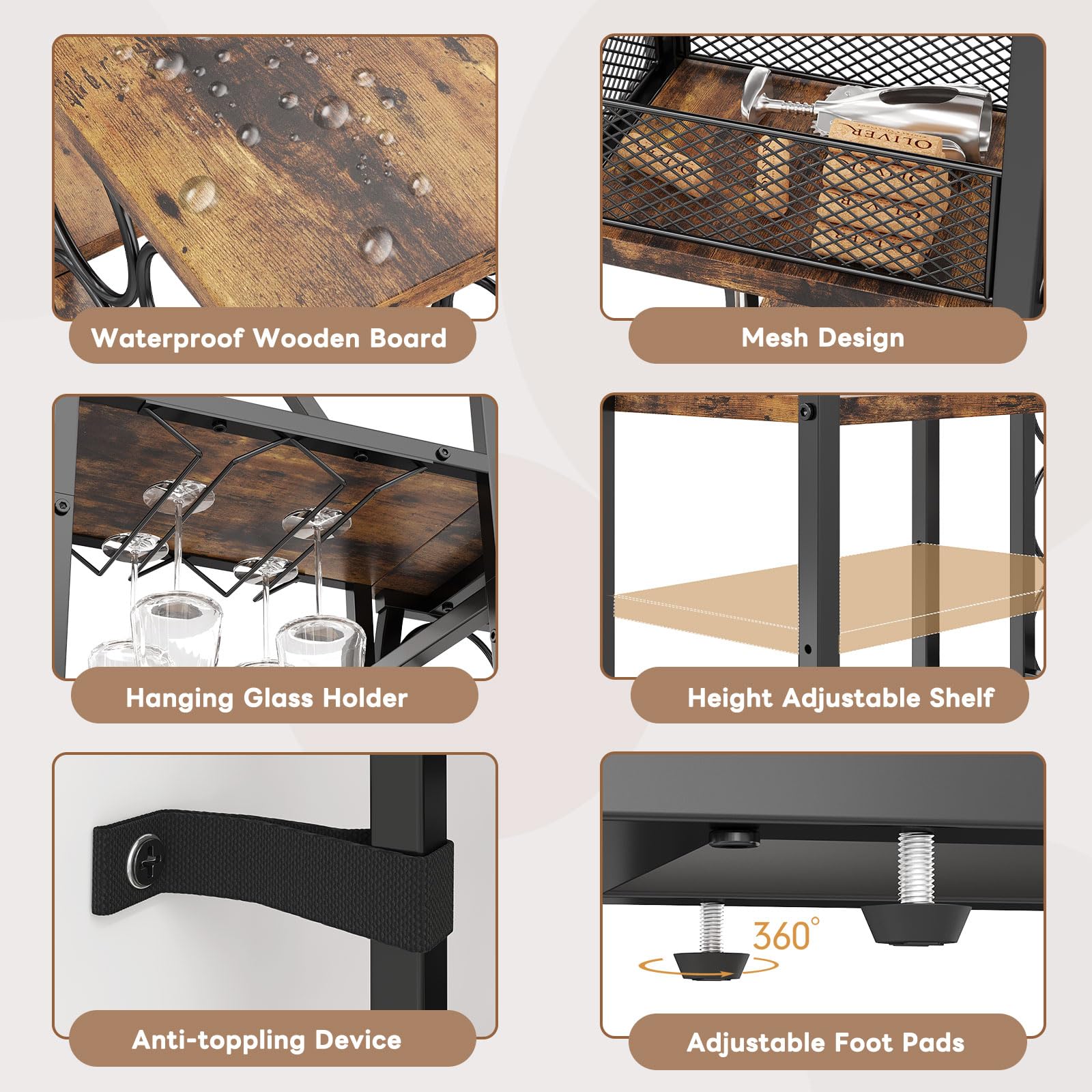 HavenlyYouth waterproof wooden shelves resist spills and sustain longevity.