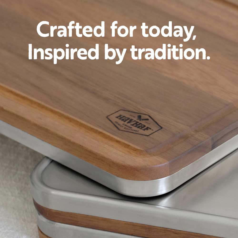 HAVHAF acacia-hardwood side adds warmth and durability to daily prep.