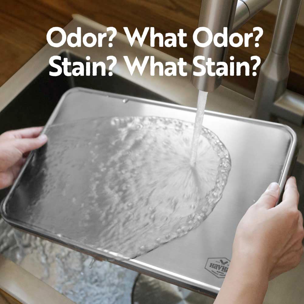 HAVHAF stainless-steel surface resists stains and odors during prep.