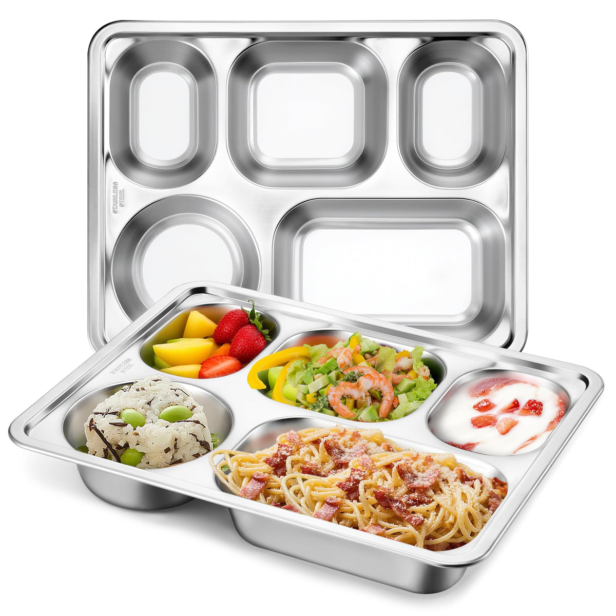 HaWare 2-Pack stainless steel divided plate with five compartments for balanced meals.