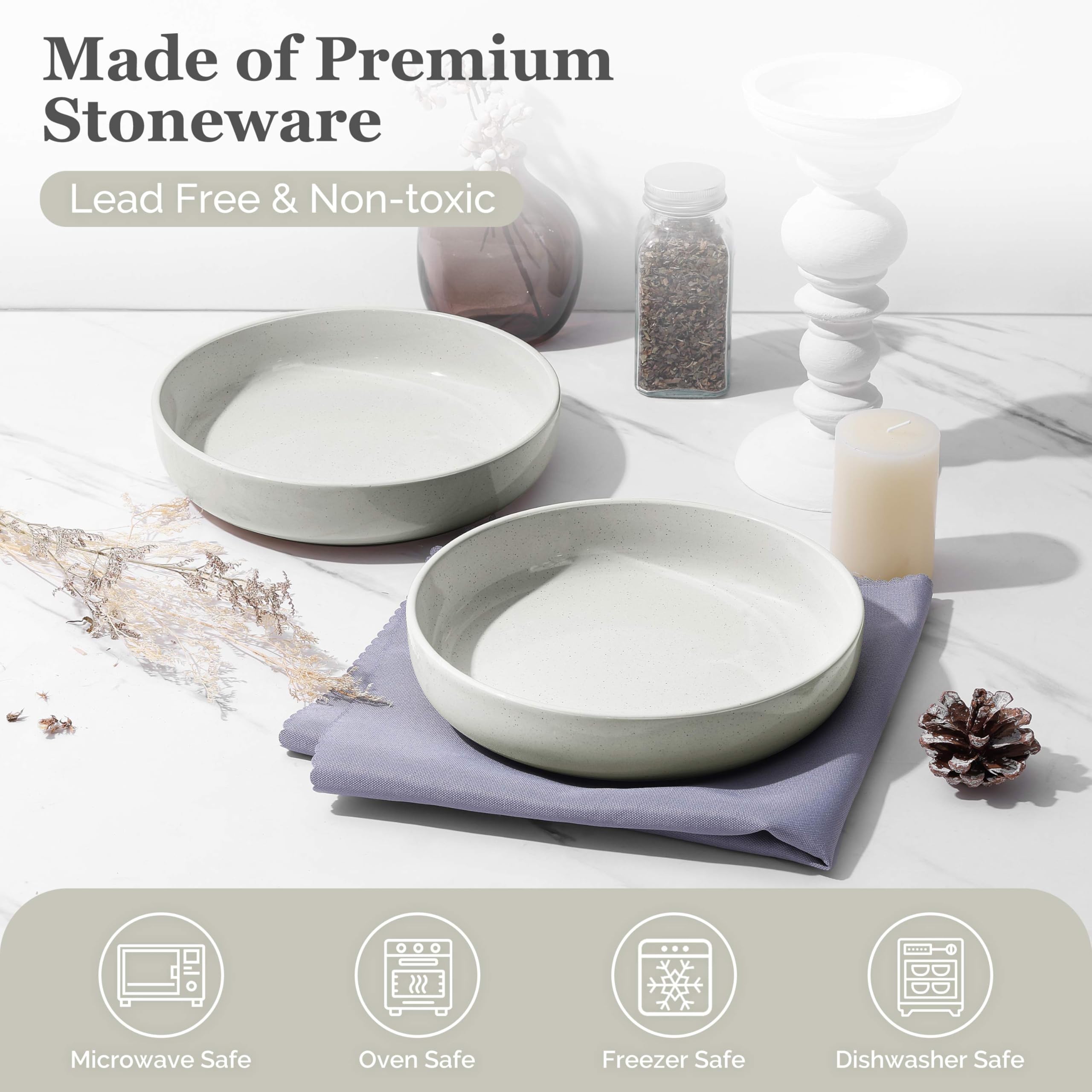 HaWare ceramic serving plates, microwave-safe for reheating soups and cereals.
