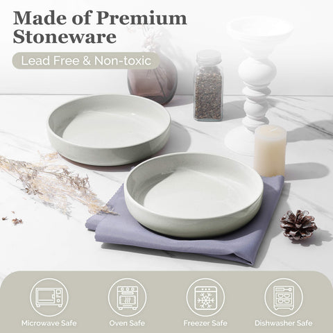 HaWare ceramic serving plates, microwave-safe for reheating soups and cereals.