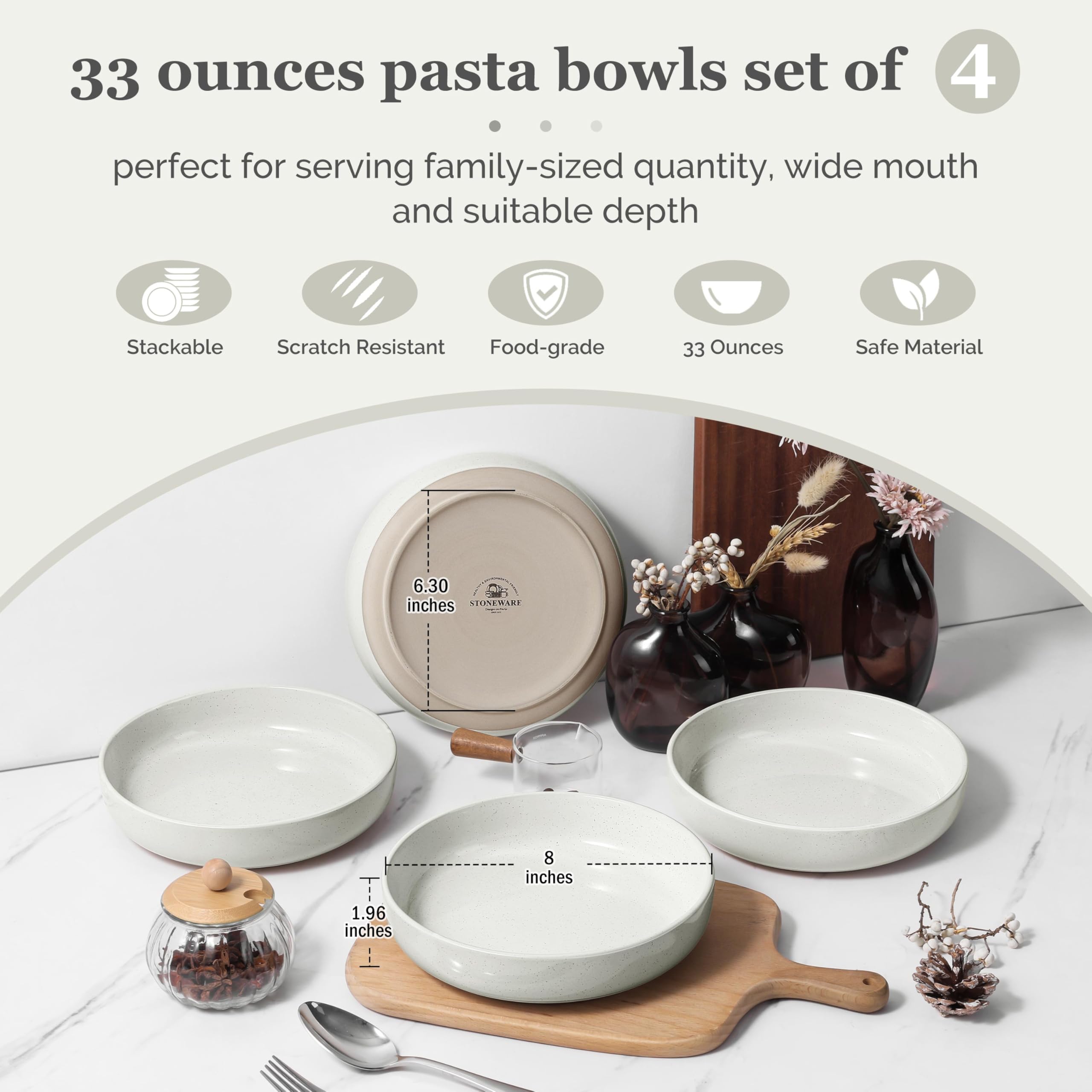 HaWare salad bowls with wide shallow design, easy tossing and even heat distribution.