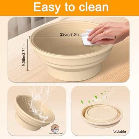 Hawcay foldable round 9-inch proofing box saves storage space in a busy kitchen.