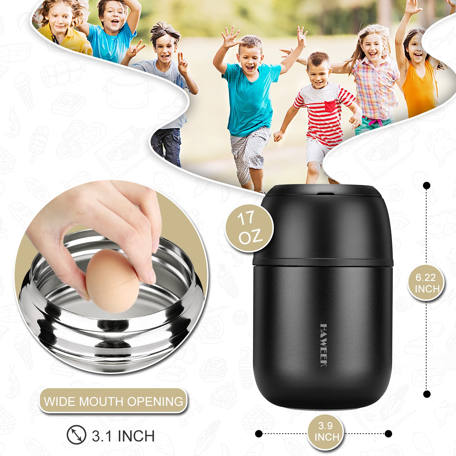 HAWEEK Soup Thermo 17oz outer lid doubles as a small bowl for snacks