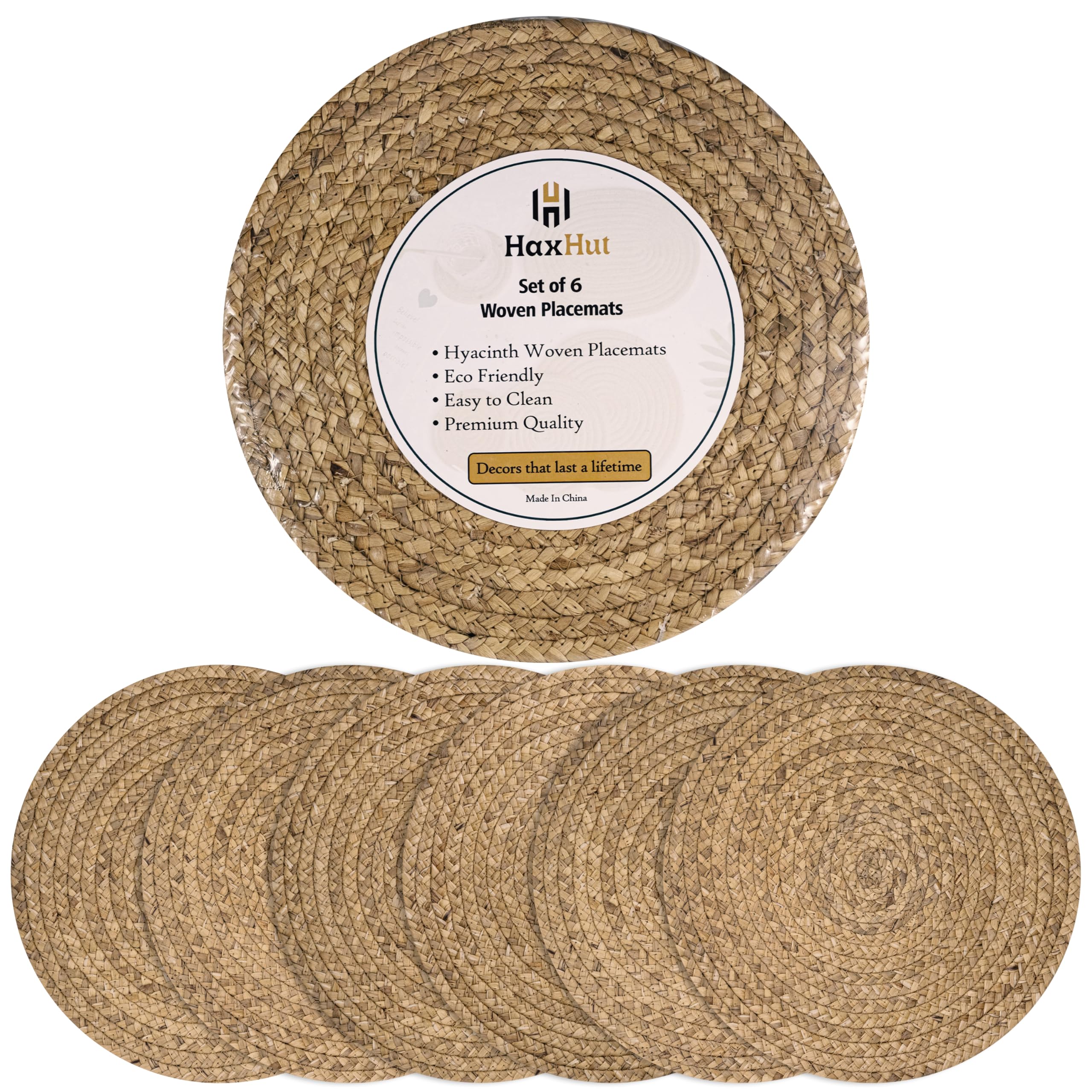 HaxHut round woven placemats set6 show natural rattan texture for rustic dining