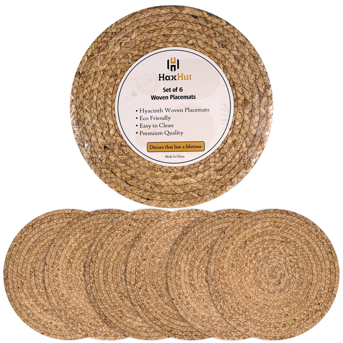 HaxHut round woven placemats set6 show natural rattan texture for rustic dining