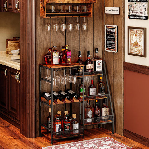 Hayexiha versatile liquor stand with diamond mesh front protects bottles while displaying them