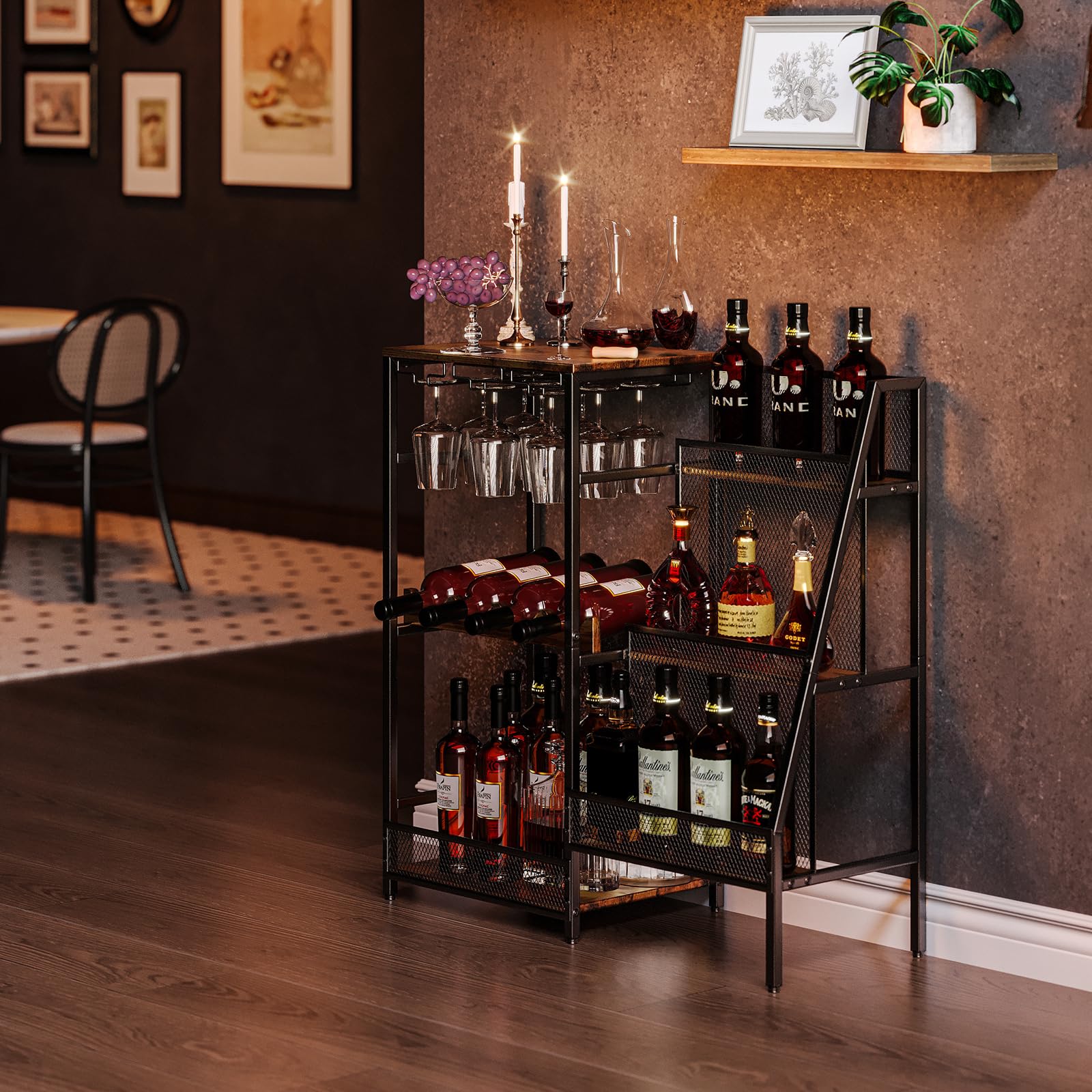 Hayexiha versatile liquor stand with vintage texture enhances decor while storing liquor
