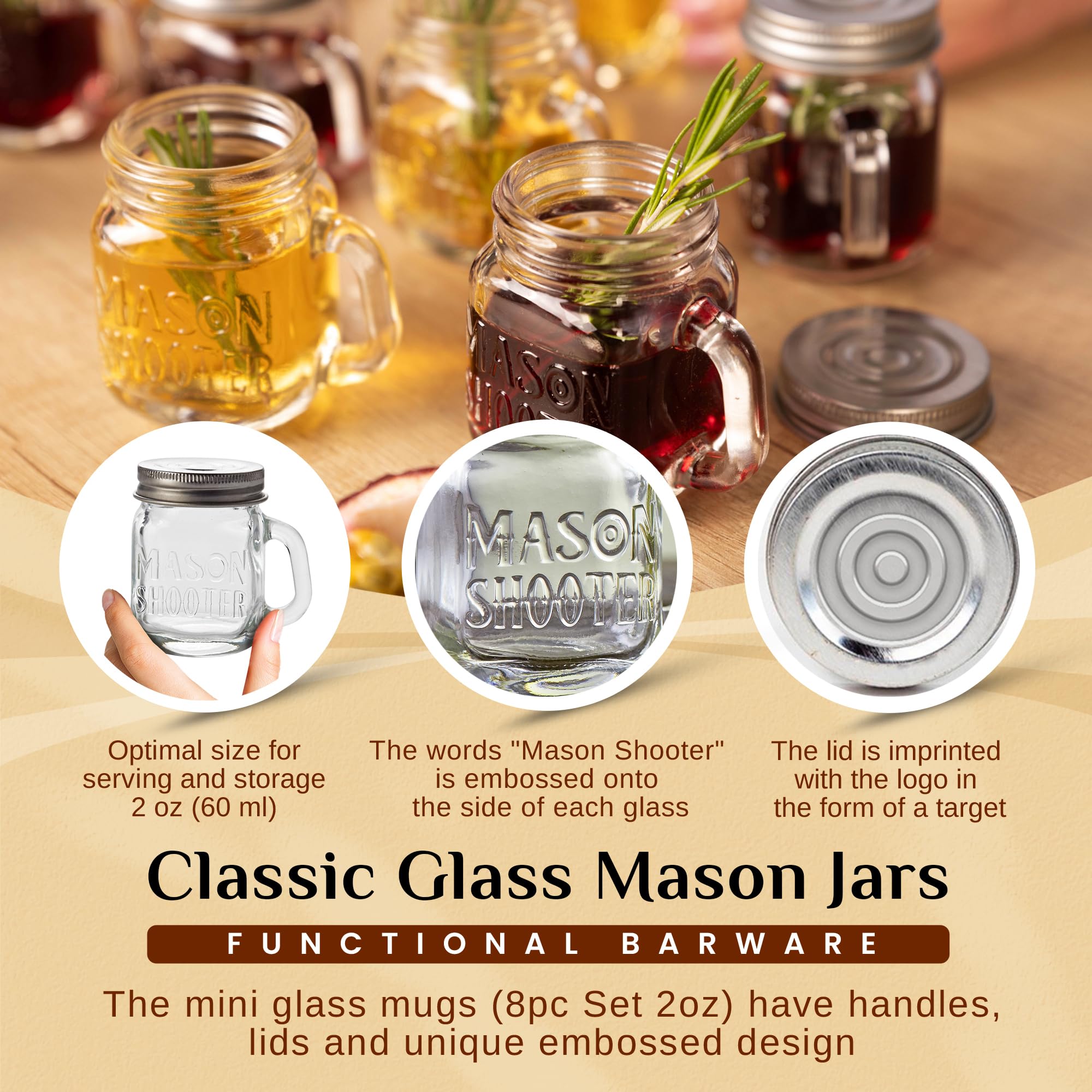 Hayley Cherie 2oz mini mason jar with handle for festive party favors.