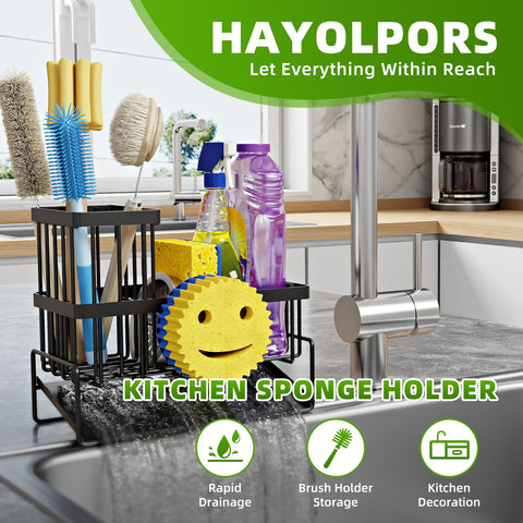 HAYOLPORS compact sink organizer reduces countertop clutter and keeps essentials handy