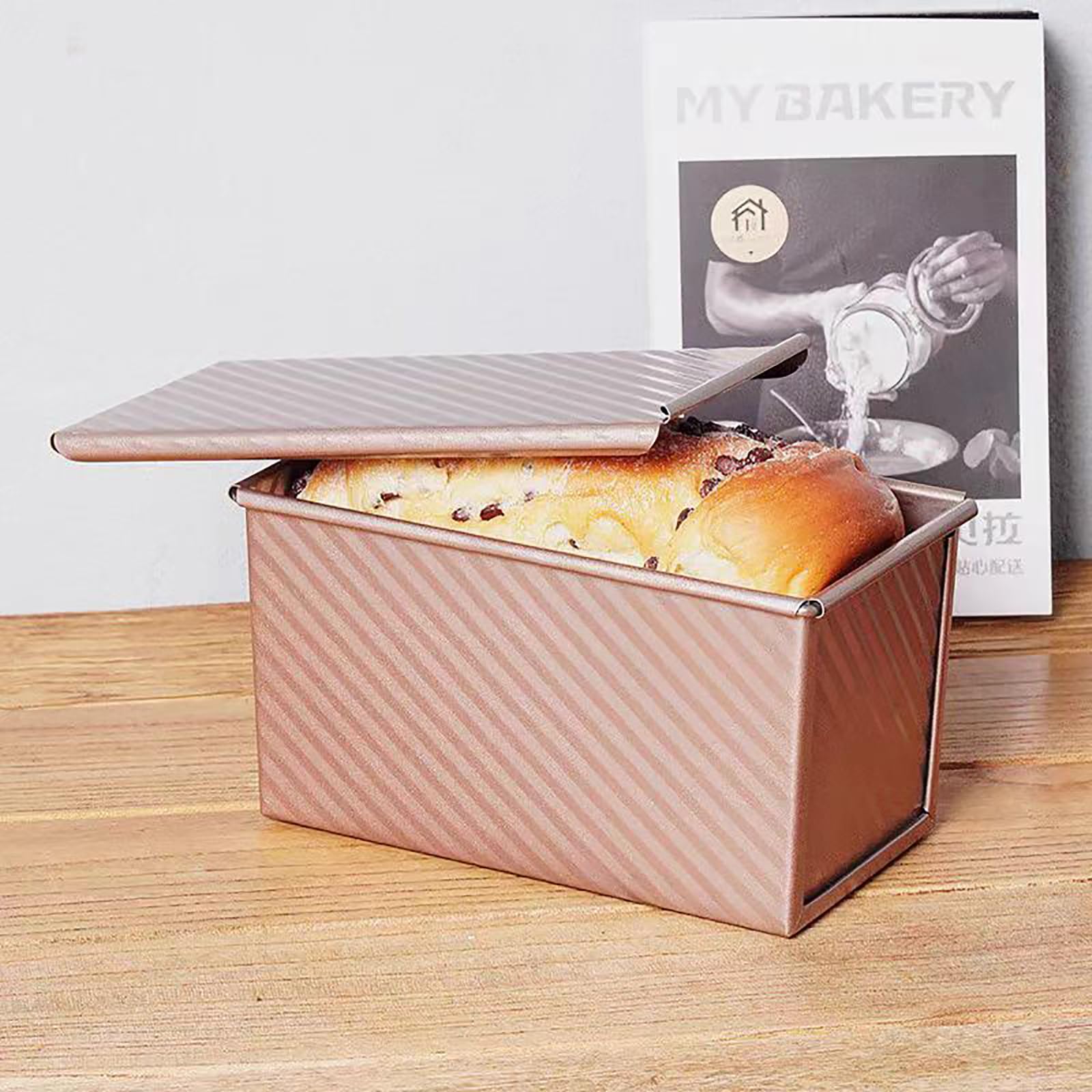 Hazyore pullman bread pan large with cover showing nonstick coating benefits