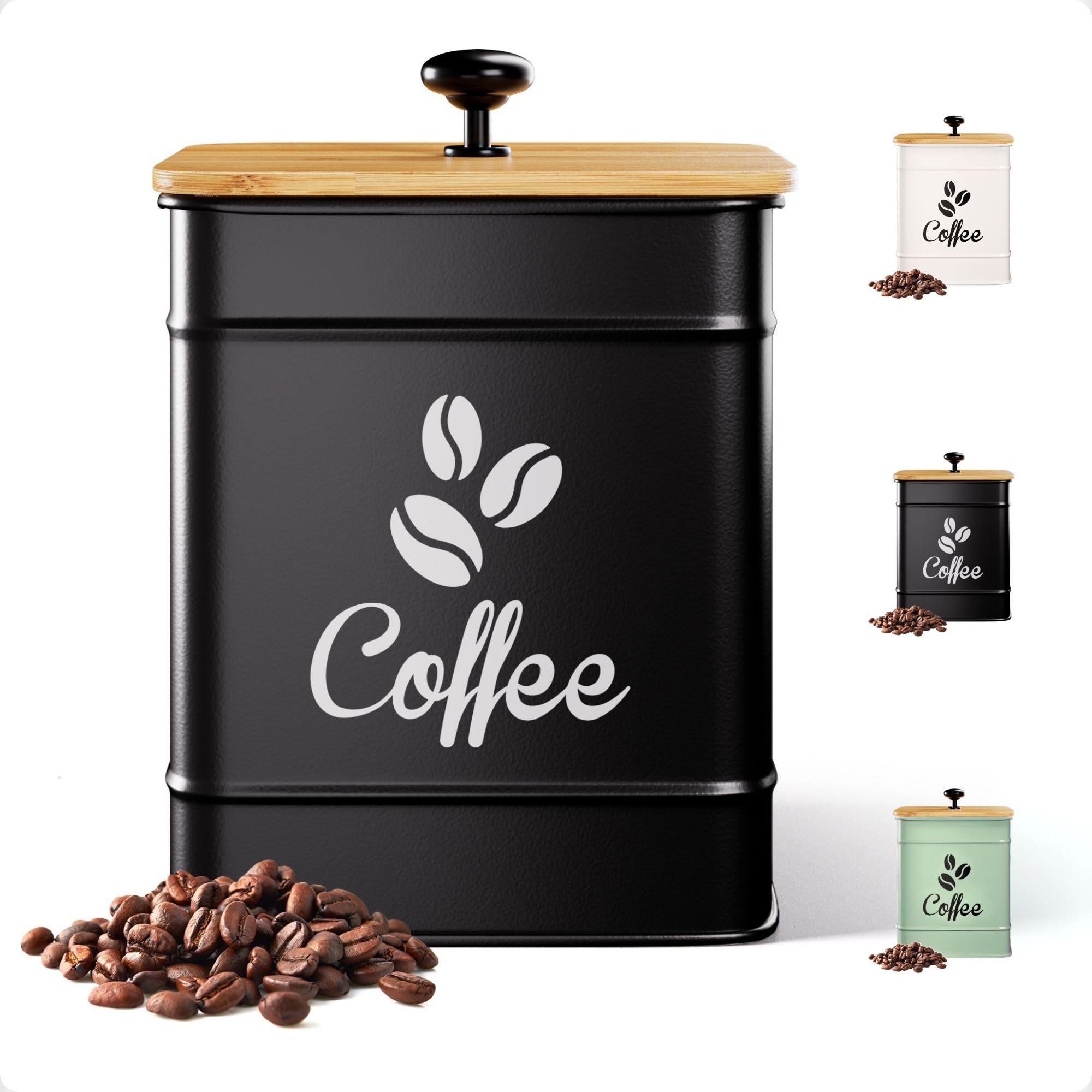 HB Design Co airtight coffee canister in iron black, 40 oz, front-counter display.