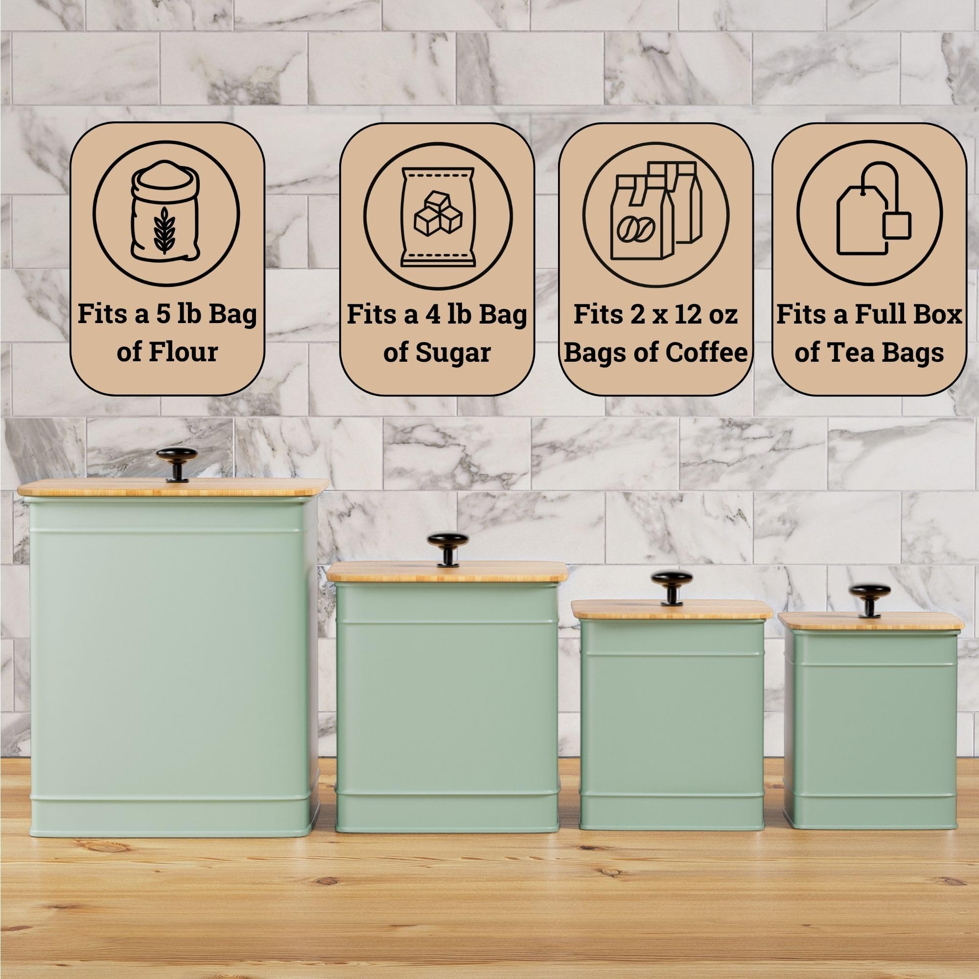 HB Design Co airtight lids seal flour and sugar, keeping pantry items dry.