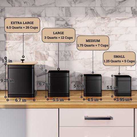 HB Design Co black matte finish canisters complement farmhouse or modern decor.