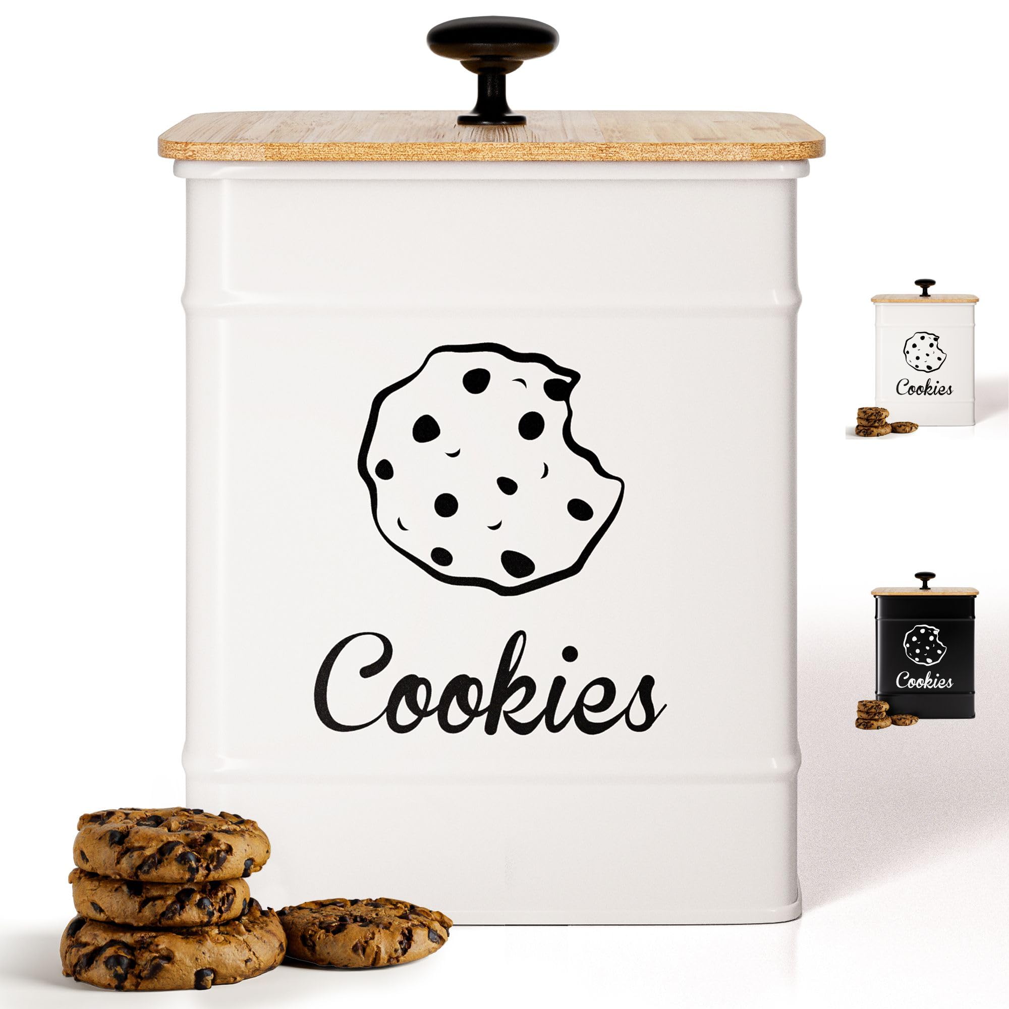 HB Design Co. cookie jar with airtight lid keeps cookies fresh on the counter.