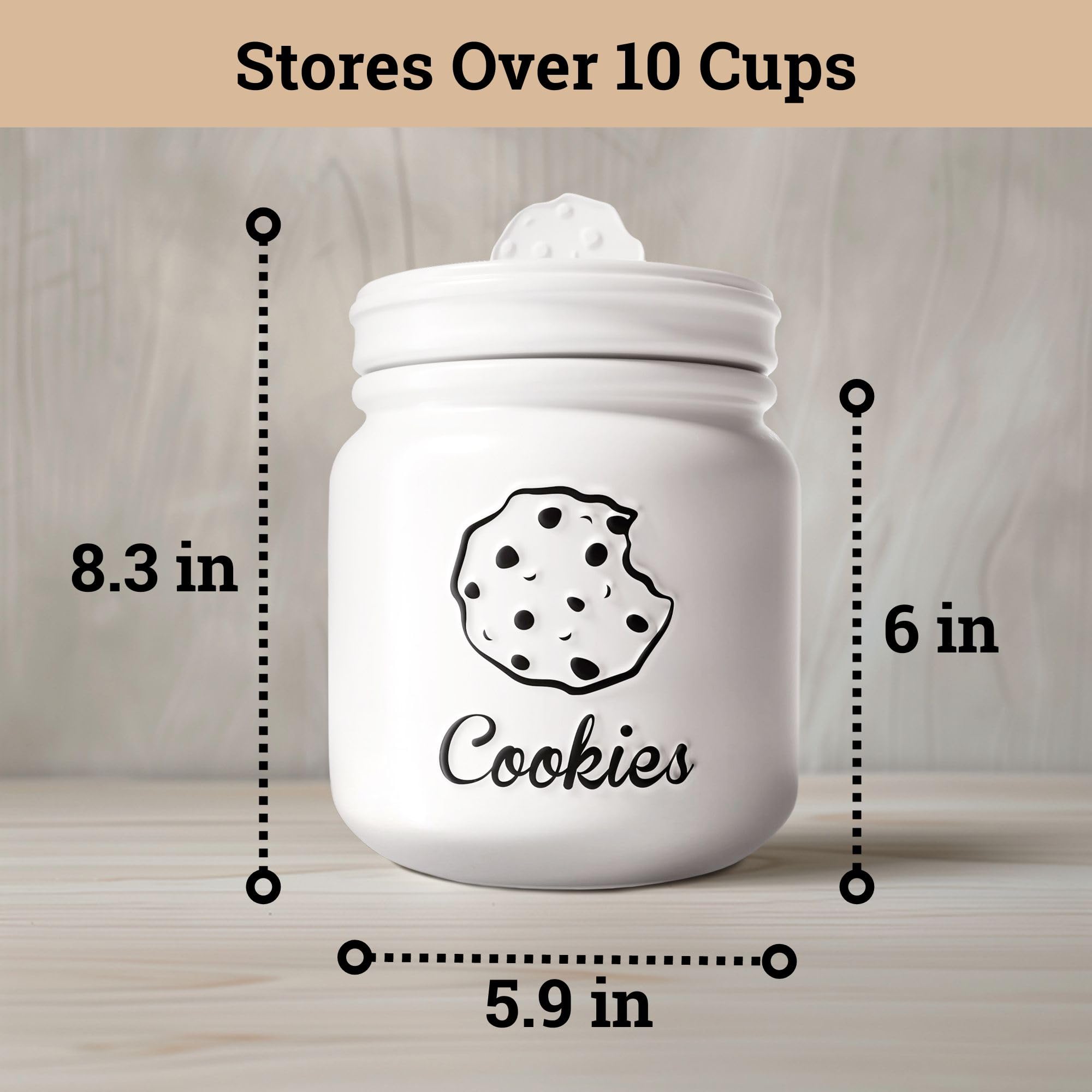 Large cookie jar on countertop for easy storage and display