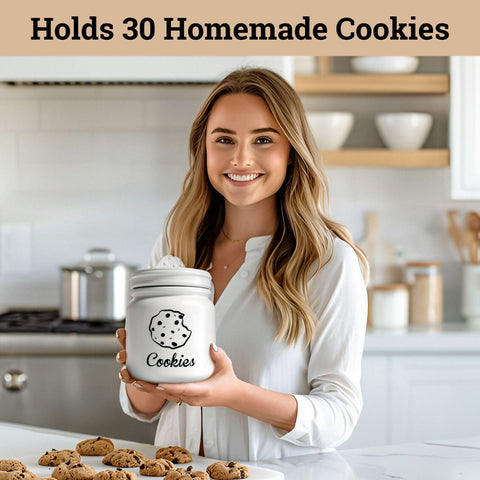 Cookie-shaped handle enables easy access to treats inside the jar