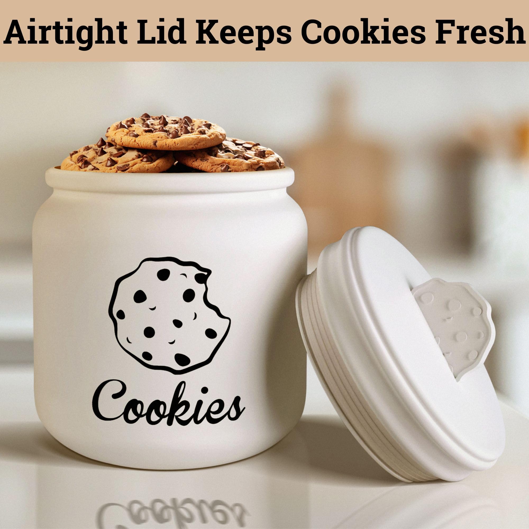 Matte off-white ceramic jar with decorative raised design enhances kitchen decor