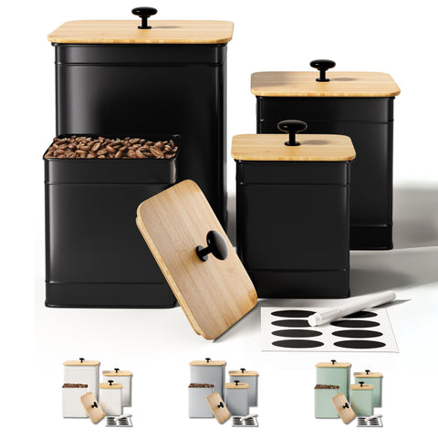 HB Design Co kitchen canisters 4-set on counter for organized, space-efficient storage.