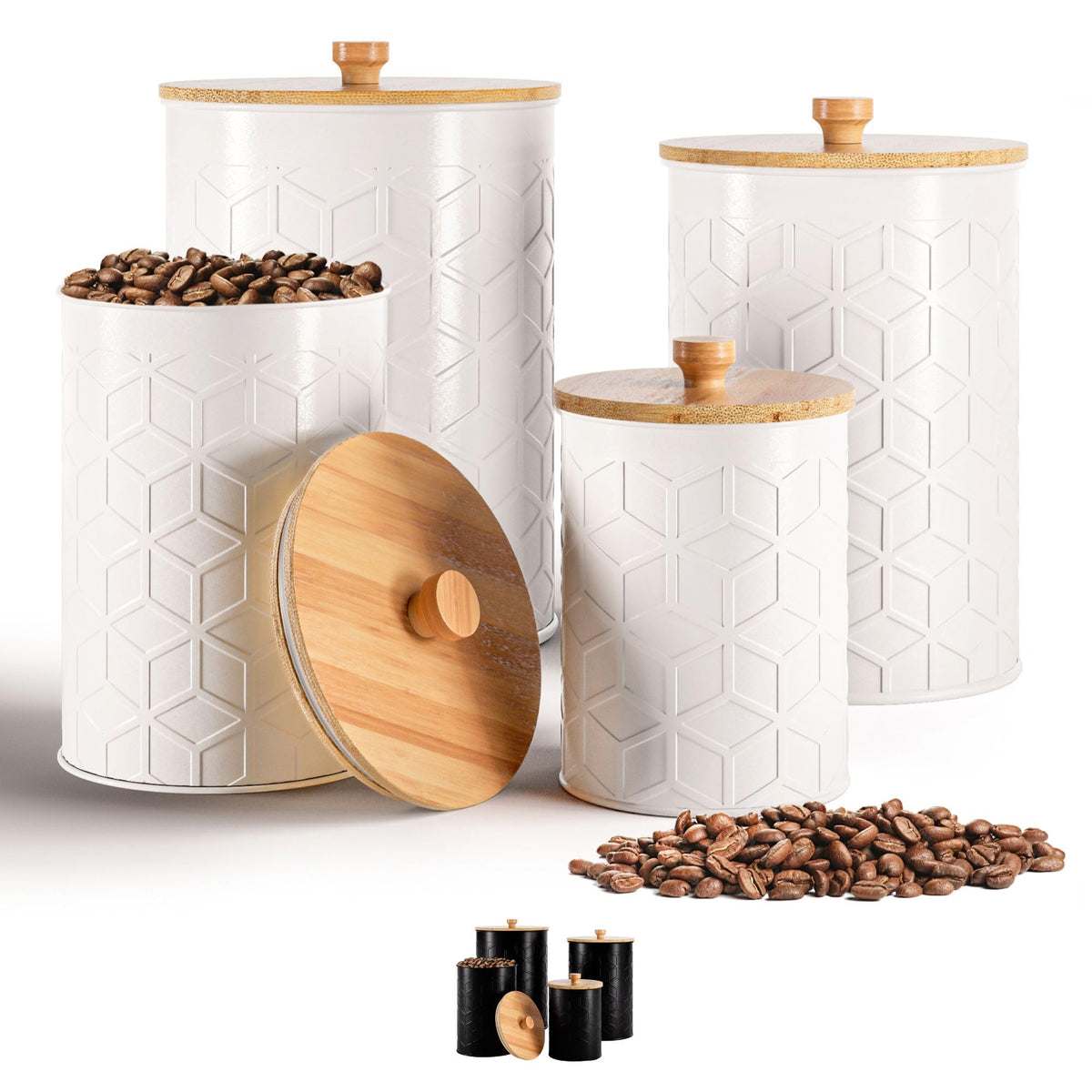 HB Design Co kitchen canisters set of 4 with textured iron finish, front view