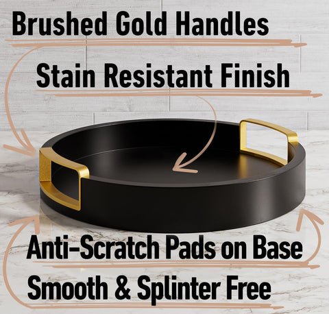 HB Design Co black round tray with anti-scratch base protecting surfaces