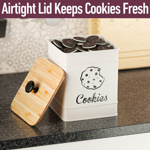 HB Design Co. square cookie tin design saves counter space and looks stylish.