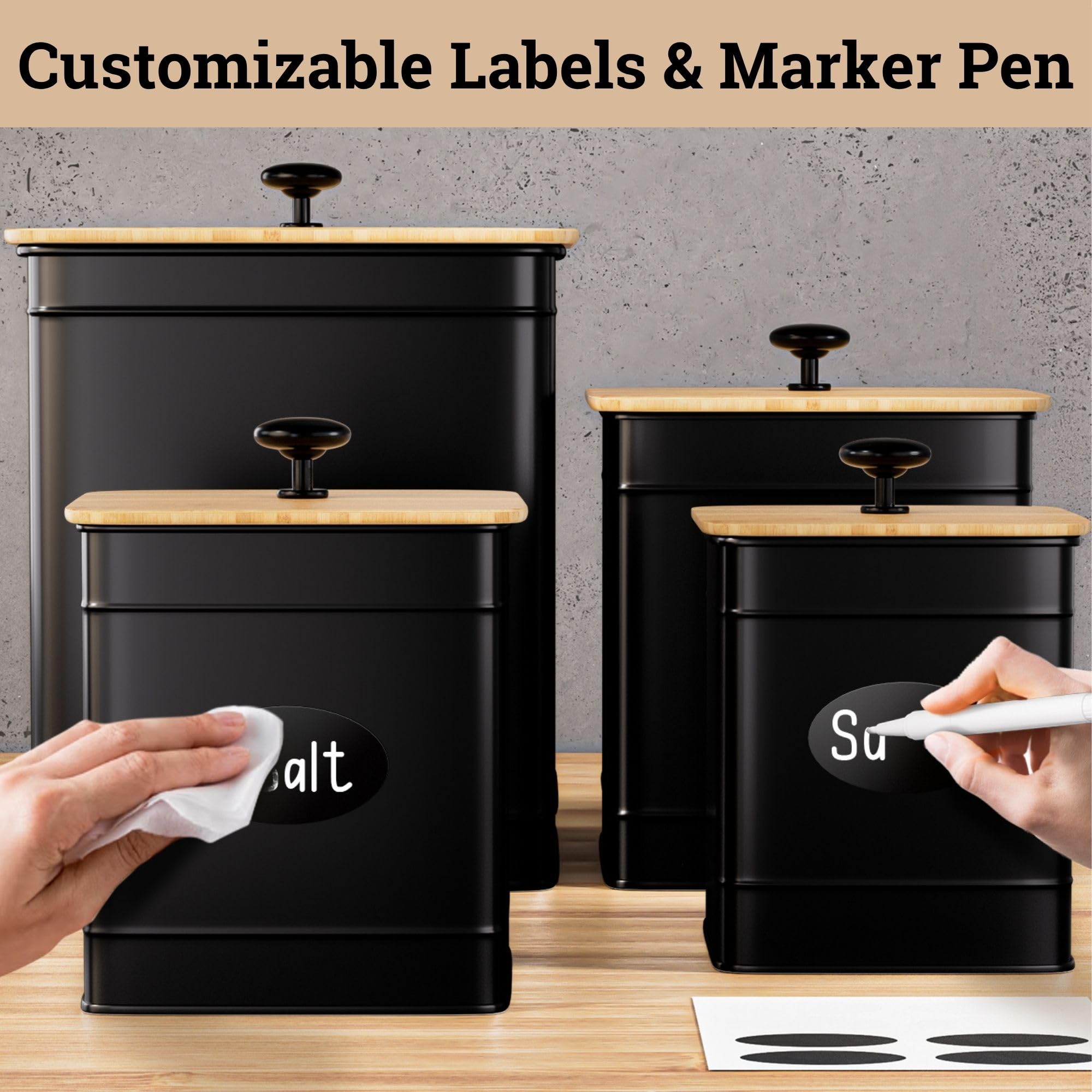 HB Design Co square iron canisters with easy-grip handles for mess-free use.