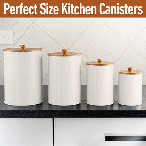 HB Design Co white kitchen canisters with bamboo lids suited for farmhouse or modern kitchens