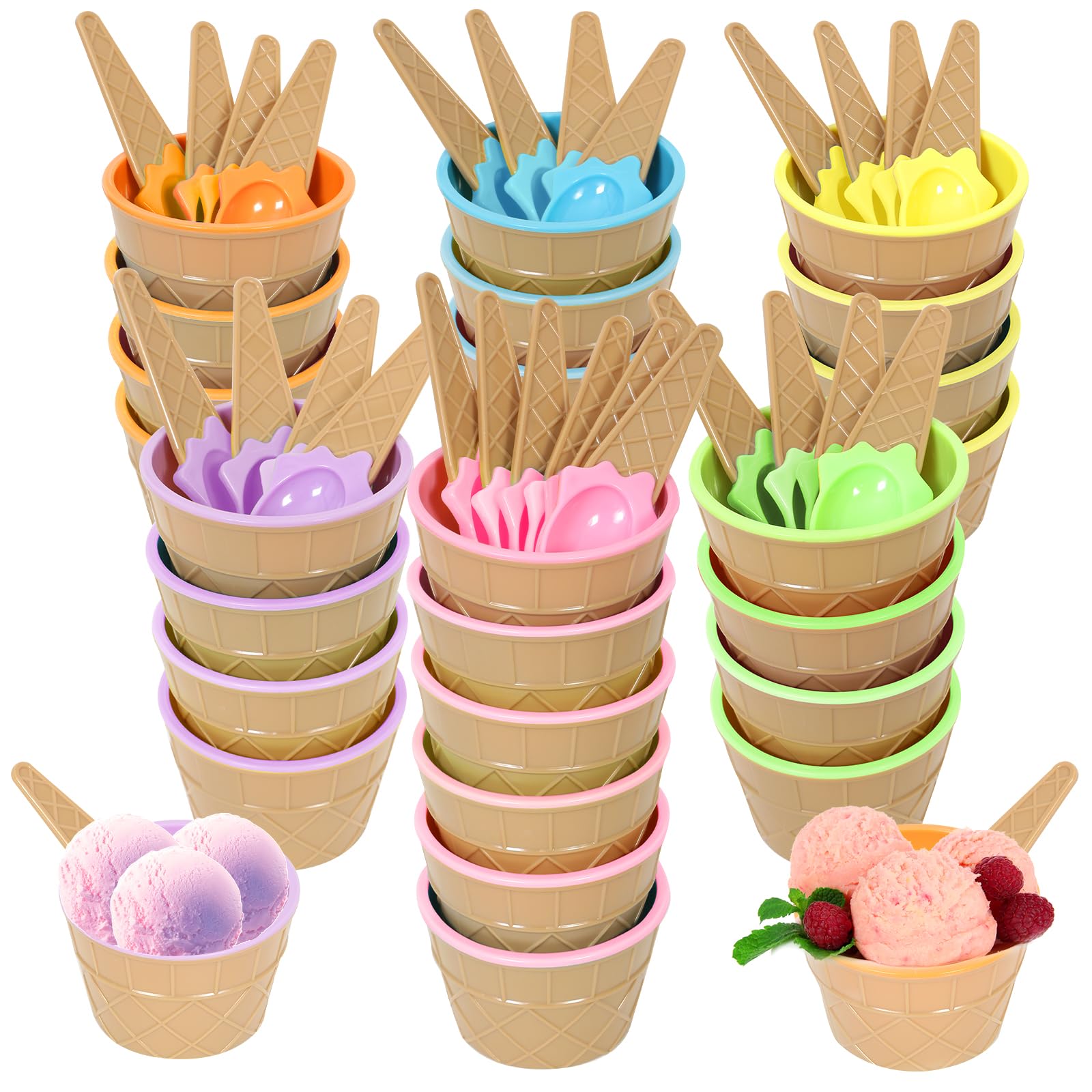 Hbaushun 26-pack colorful ice cream bowls for vibrant sundae presentations.
