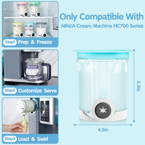 HBCyole durable BPA-free swirl pint for Ninja NC700, dishwasher-safe cleanup