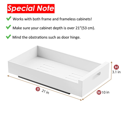 HBL 10-inch wide roll-out drawer adds accessible cabinet space.