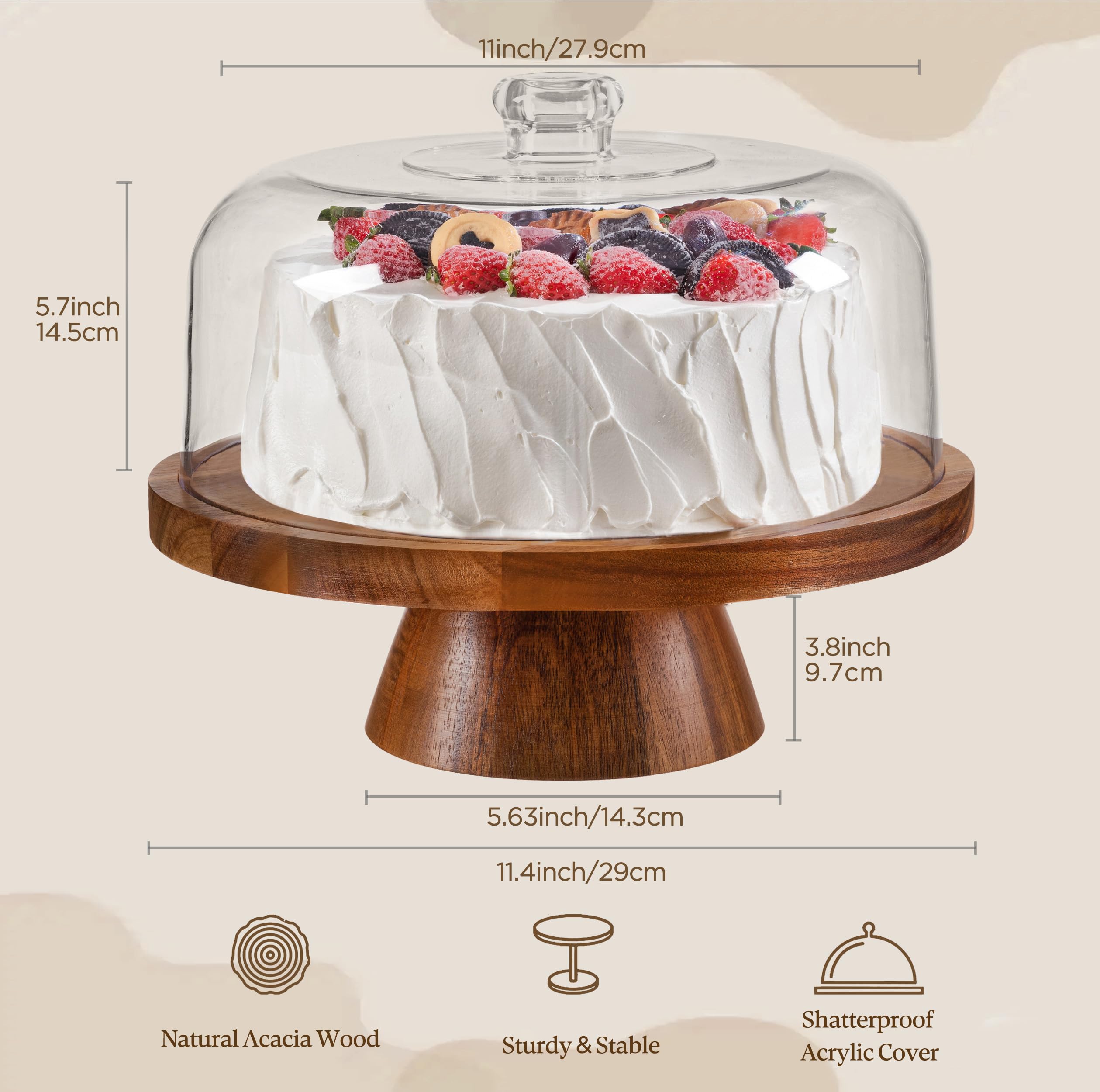 HBlife acacia wood base closeup emphasizes natural warmth and sturdy support.