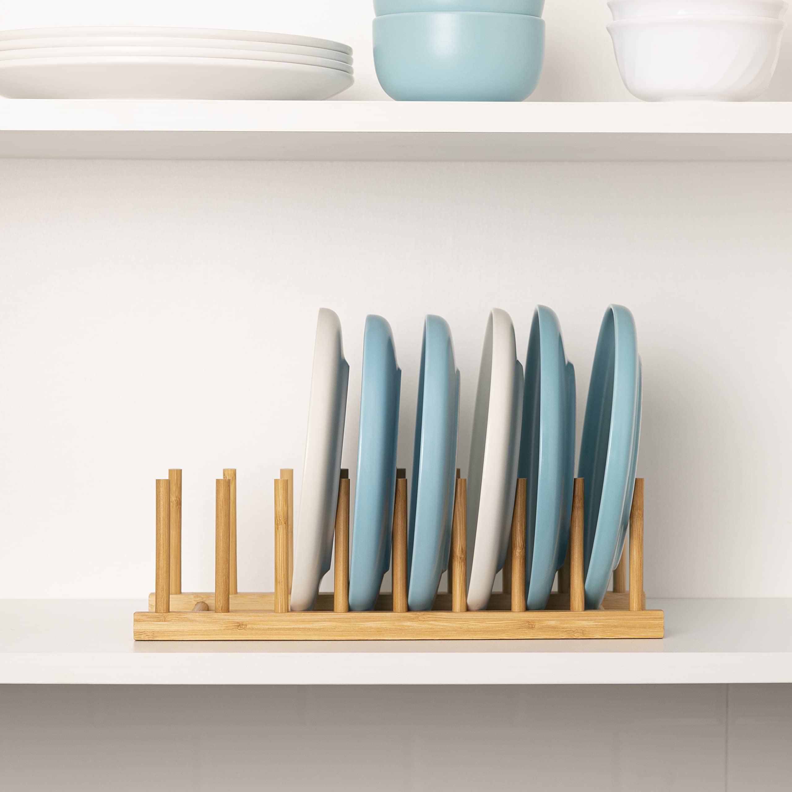 HBlife bamboo cup and dish organizer on a clean counter