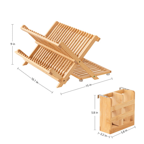 HBlife bamboo dish drying rack upper tier holds up to 18 plates for efficient drying