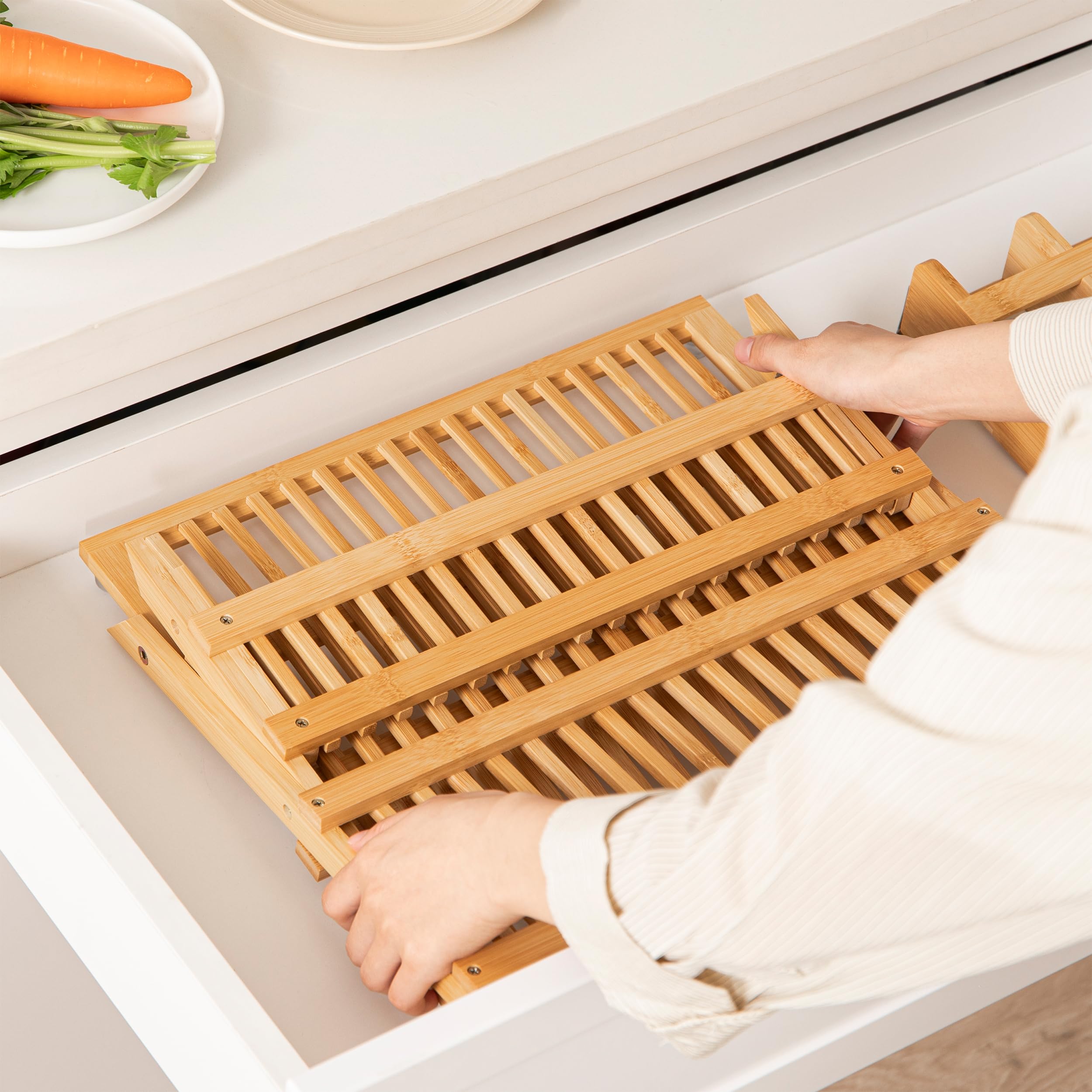 HBlife bamboo dish drying rack utensil holder keeps flatware organized